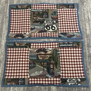 Route 66 King Size Knit Pillow Shams Covers Country Cabin Travel Vacay Gingham